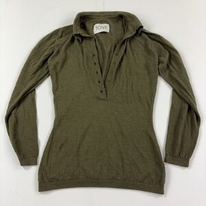 TOVE Sweater Womens M Green Wool Silk Collared Henley Knit Lightweight Pullover